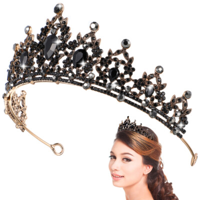 Baroque Black Crown Rhinestone Tiara Bridal Prom Hair Accessory for Women Girls Kilshye Baroque Black Crown Rhinestone Queen Bridal Tiara  main image 4