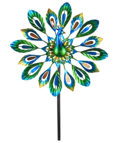 Metal Peacock Sculpture Wind Spinner Large Garden Yard Art Decor Statue Ornament - Picture 2 of 12