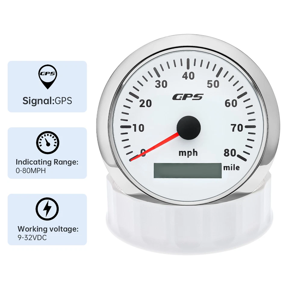 7 Gauge Set 85mm White Boat GPS Speedometer 80MPH Tacho 8000RPM Gauge Waterproof - Image 2 of 4