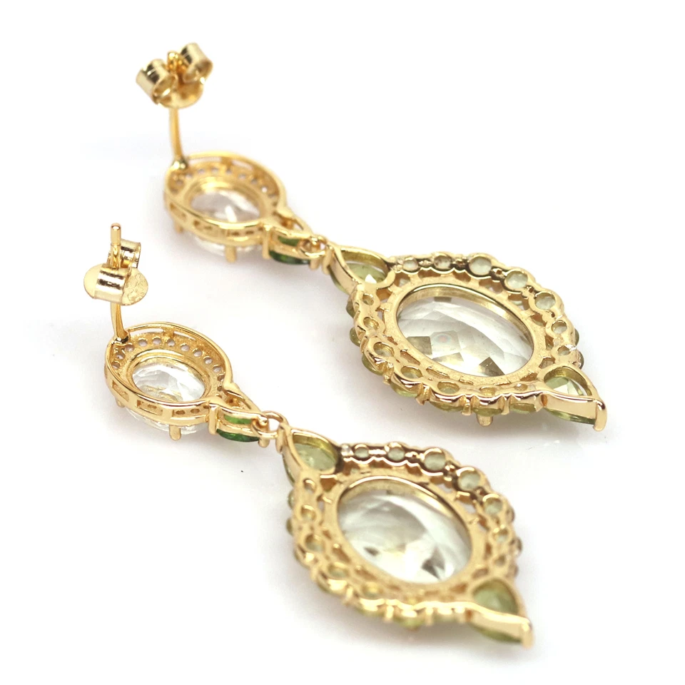 Gmestone 10 X 14 Mm. Green-Amethyst Peridot Topas Diopsid Ohrringe 925 Silber - Bild 3 von 4