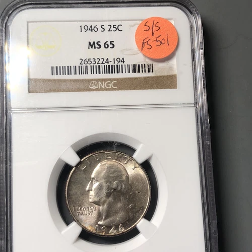 1946-S/S 25C NGC MS65 RPM FS-501 WASHINGTON ~ RARE SUPERB-GEM VARIETY!
