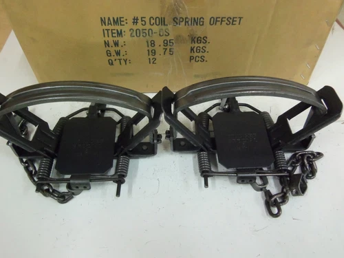 2 Bridger #5 Offset Coil Spring Foothold Traps Coyote Beaver Otter Trapping