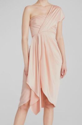 $695 Theia Women's Pink One-Shoulder Stretch Cocktail Dress Size 8
