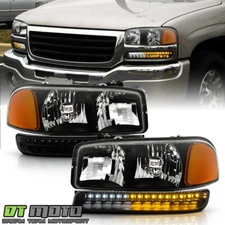 Black 1999-2006 GMC Sierra Yukon XL Headlights LED Parking Bumper Signal Lights