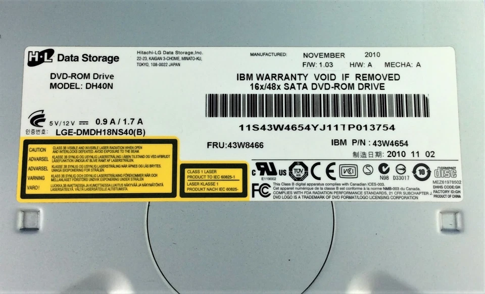 IBM System x3200 M2 16x/48x SATA DVD-ROM Drive FRU: 43W8466 P/N: 43W4654 - Image 2 of 3