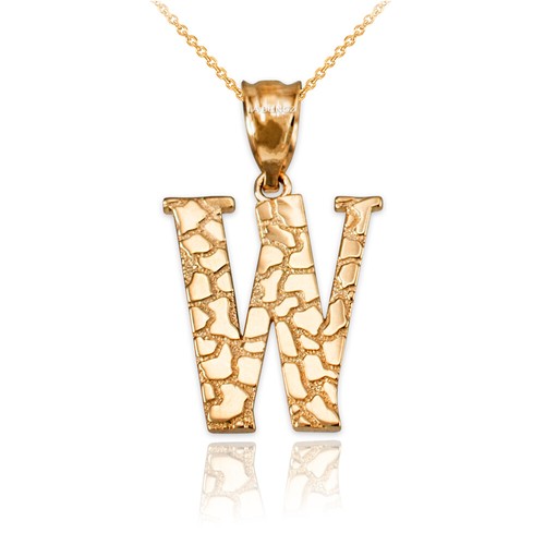 Yellow Gold Nugget Letter Initial Pendant Necklace - Picture 70 of 75