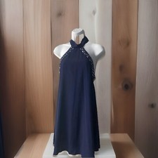 LULU'S blue crochet lace open back tie Any Sway Shape or Form halter dress S