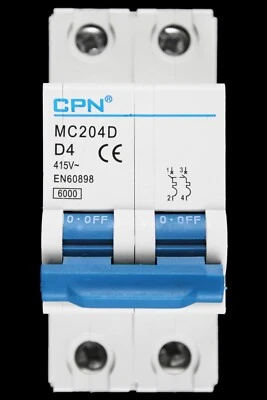 CPN 4 AMP CURVE D 6kA DOUBLE POLE MCB CIRCUIT BREAKER MC204D