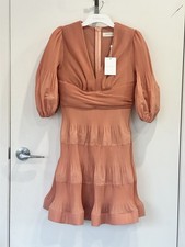 Zimmermann Pleated Peach Mini Dress with Short Puff Sleeves Size 1