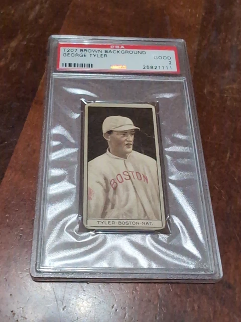 1912 T207 brown background george tyler Broadleaf PSA 2 Good Boston NAT
