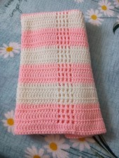 Pink White Crochet Afghan Newborn Baby Blanket Shower Gift 32 X 32 Handmade New