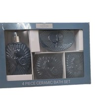 Ocean Bath Ceramic 4-Piece Bathroom Accessory Set Blue Sea Theme