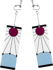 Tanjiro Hanafuda Earrings Clip On For Men Women Demon Slayer Cosplay