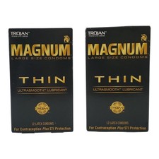 2 Pack Trojan Condoms Magnum Thin Large Ultrasmooth Lubricated Latex 12 Ct 2/26
