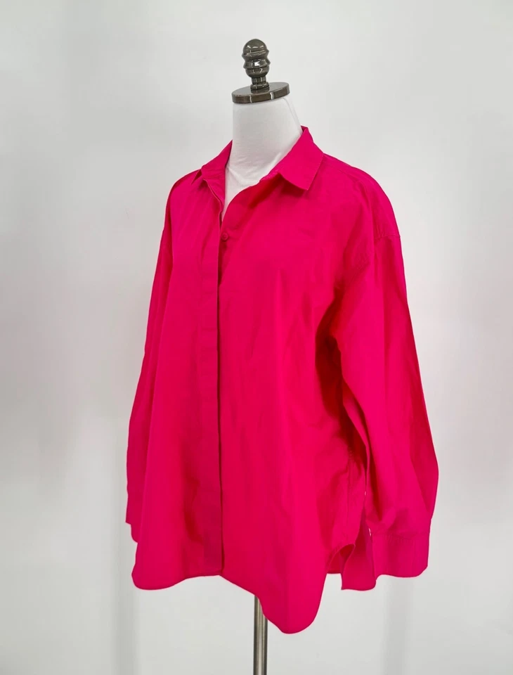 COS Womens Bright Pink Woven Cotton Classic Oversized Button Top Sz 12 - Image 2 of 4