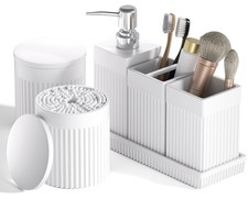 pc White Resin Bathroom Set Soap Dispenser Toothbrush Holder Tray Tumbler Jars
