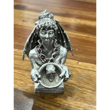 Vintage 1987 Rawcliffe Pewter Gargoyle Vampire Bust 4246 Red Gem Eyes Gothic