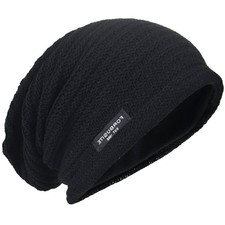 Men Oversize Skull Slouch Beanie Large Skullcap Knit Hat Solid-Black1 