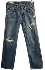 Abercrombie Kids Boys Classic Straight Jeans Blue Wash Size 14R Destroyed Grunge