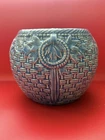Unmarked McCoy Blue Basketweave Flower pot