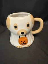Transpac  Halloween Ghost Dog with Pumpkin Ceramic 12 Oz Coffee Mug NWT