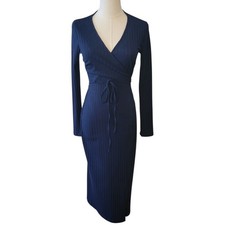 ASTR the Label Blue Ribbed Wrap Midi Length Dress Size XS