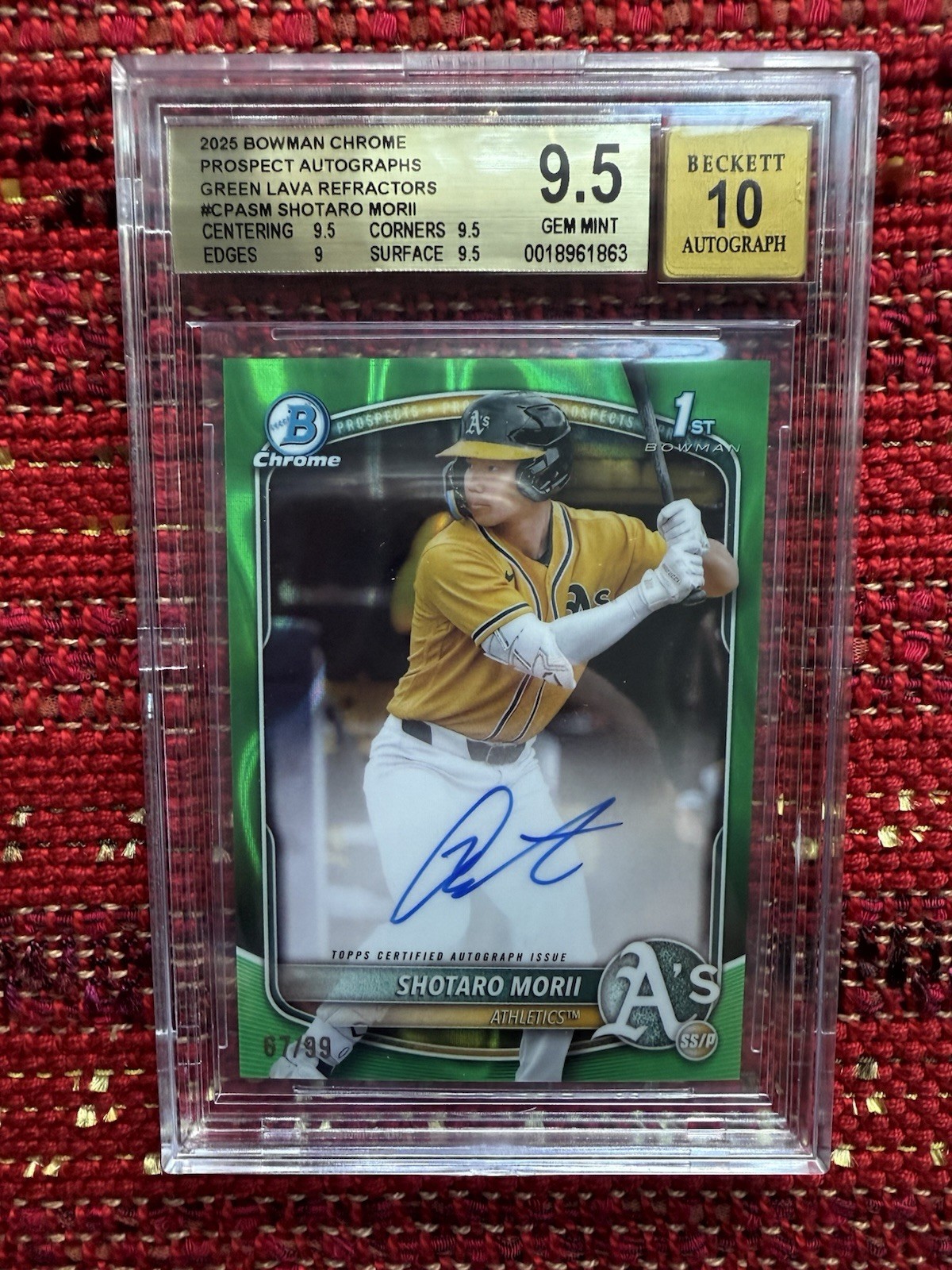 2025 SHOTARO MORII Green Lava Bowman Chrome 1st CPA-SM 67/99 Auto