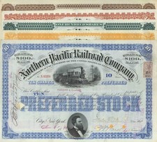 Set of 5 Northern Pacific Railroad dated 1876-97 Stock Certificates - 5 Differ