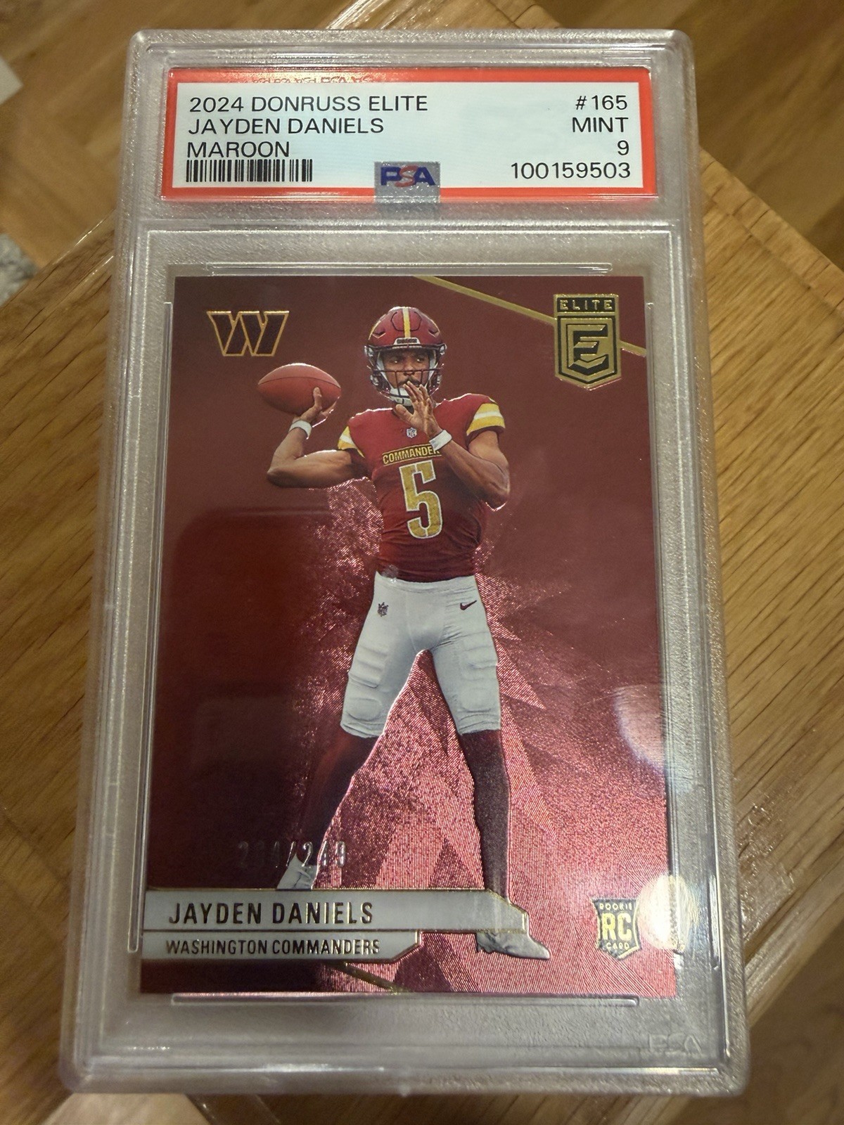 2024 PANINI DONRUSS ELITE MAROON #165 JAYDEN DANIELS RC /249 PSA 9 Color Match