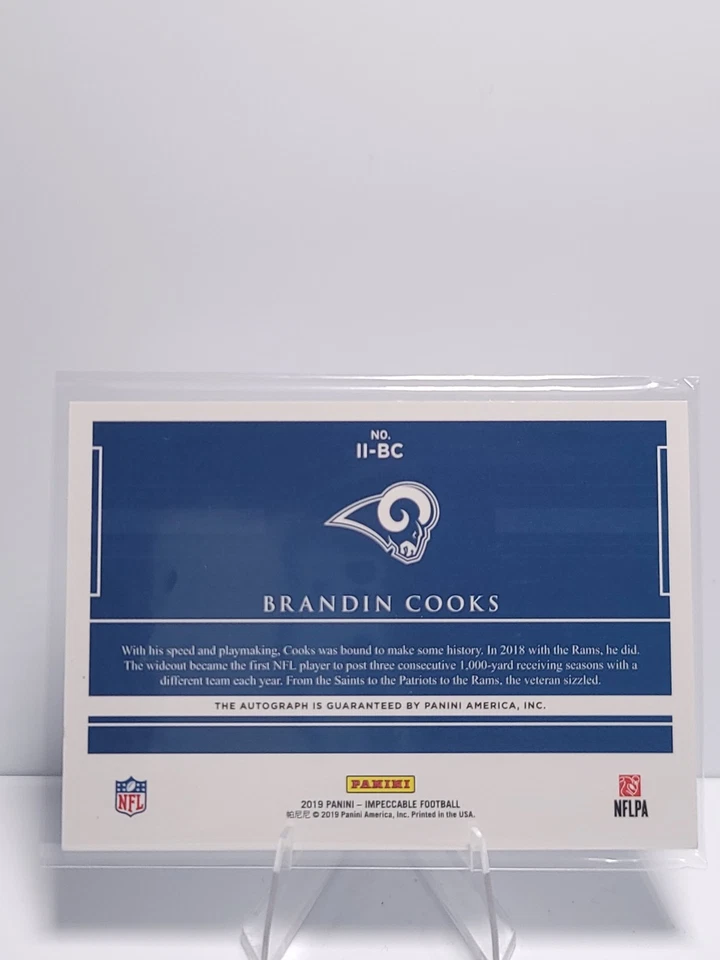 Panini Impeccable Indeleble Ink 2019 holograma automático plateado Brandin Cooks/10 Foto 2 de 2