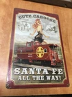 Vintage Santa Fe Railroad Train Metal Sign Pinup Girl Cute Caboose 11.5" x 17.5"