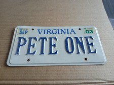 Vanity License Plate "PETE ONE" Virginia - VA