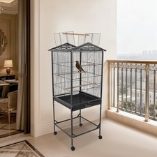 Metal Bird Cage Floor Standing Bird Cage with Play Open Top Bird Cage Black