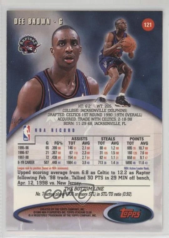 1998-99 Topps Stadium Club First Day Issue Missing Serial Number Dee Brown #121 - Image 2 of 2