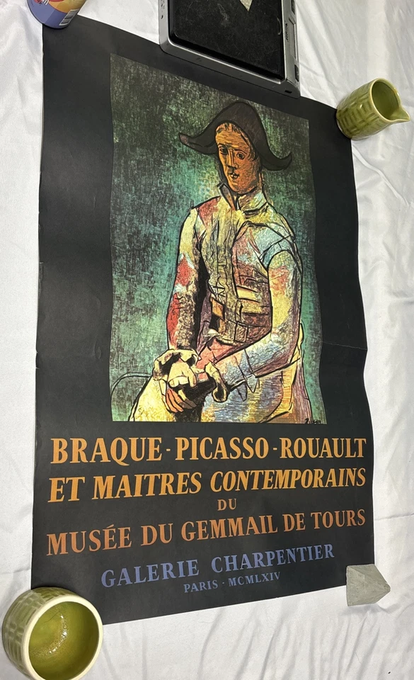 Vintage 1964 Pablo Picasso Musée du Gemmail de Tours Exhibition Poster 28"x20" - Image 3 of 4