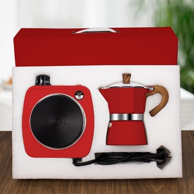 Red 2in1 Moka Pot Espresso Set Electric Stove Coffee Percolator 3 Cup