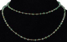 Collana in oro 18 kt con pietre preziose smeraldo perline rosario collegament...