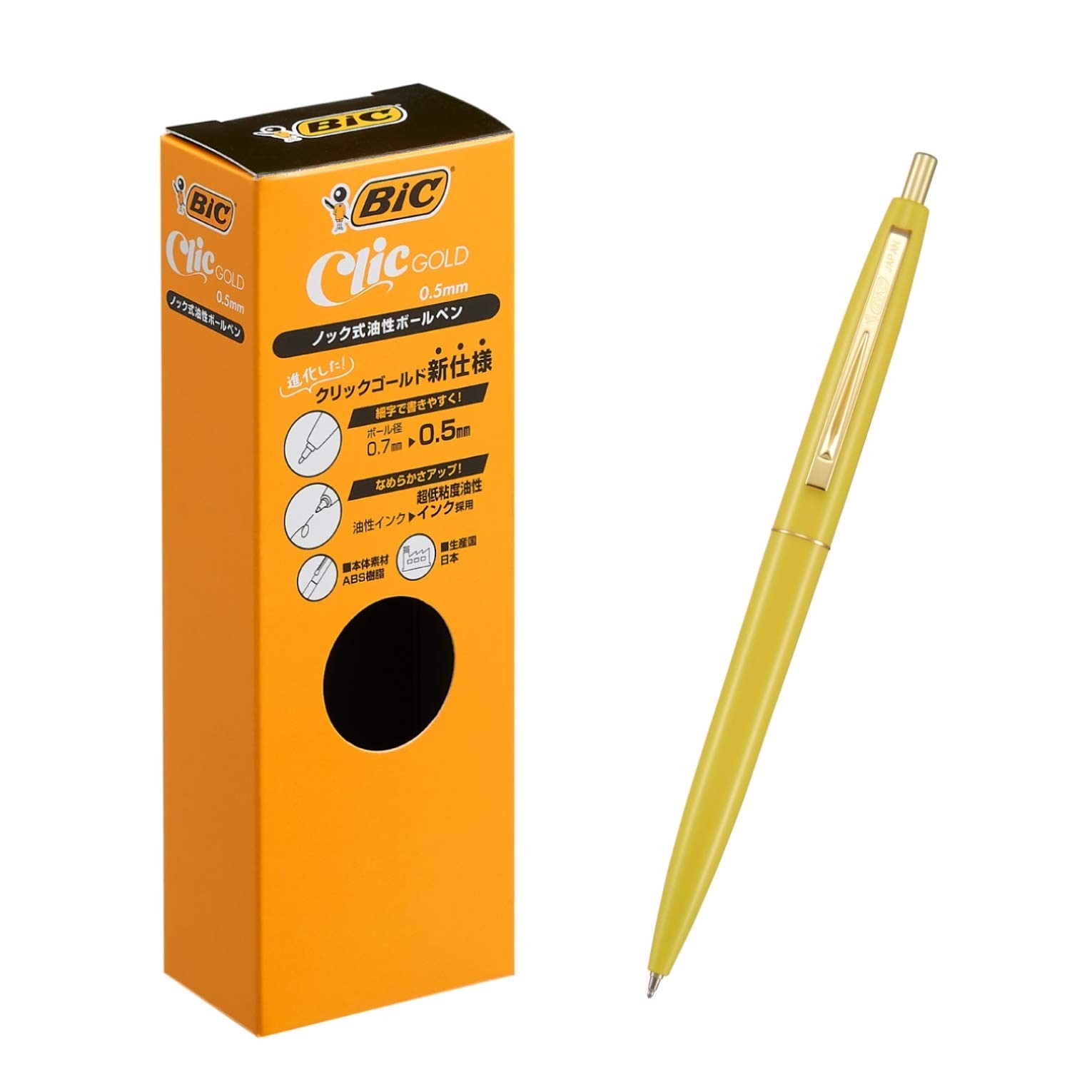 Bic Big CFCGYLW05BLKJ Ballpoint Pen, Click Gold, 0.5, Oil-ba