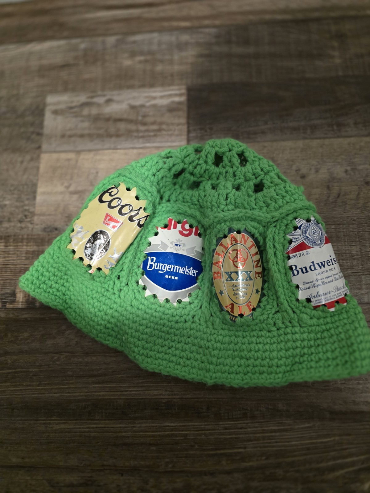 Crocheted  Beer Can Knit Bucket Vintage Party Hat Green