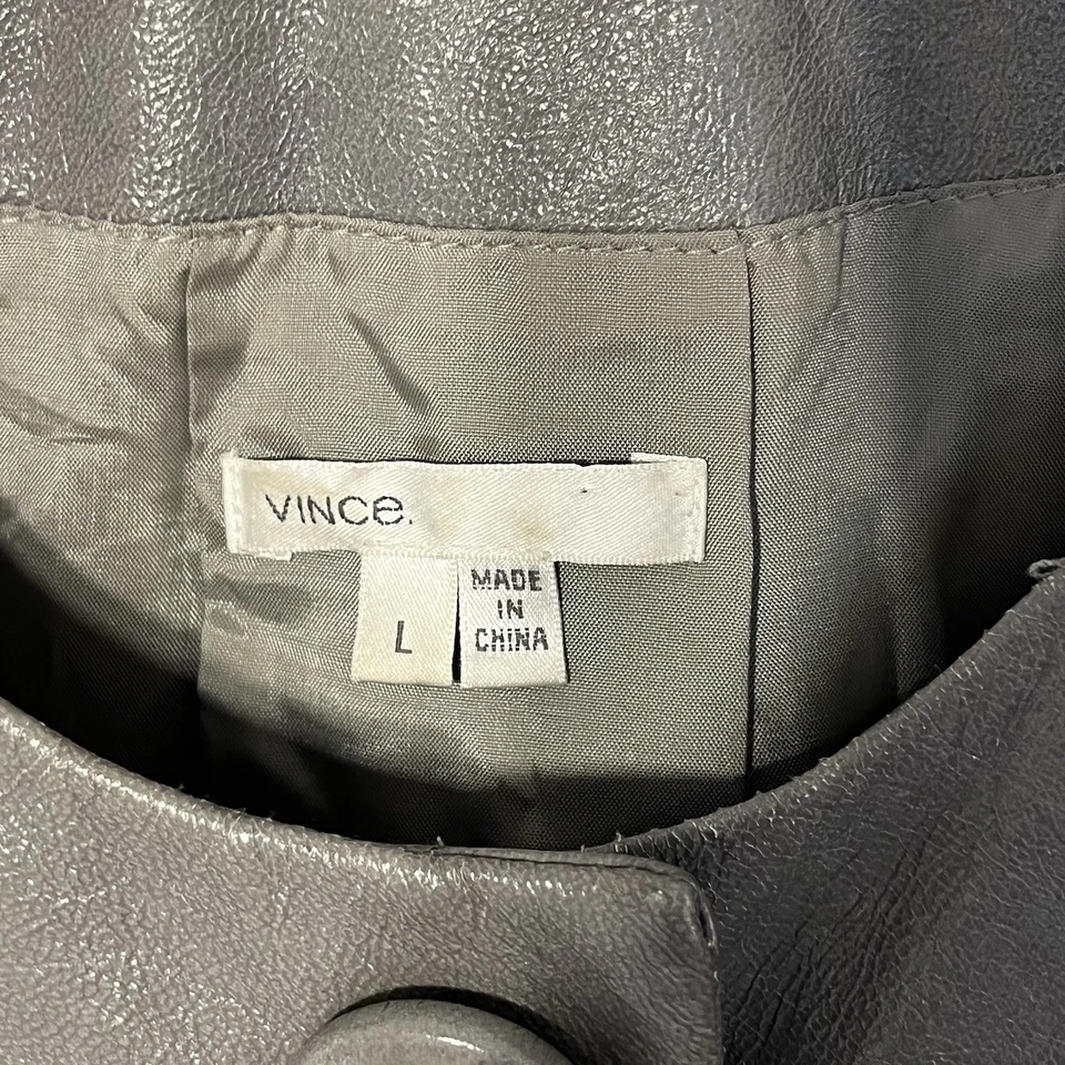 Vince Chaqueta de cuero gris crepitante chaqueta corta sin cuello forrada manga 3/4 grande Foto 2 de 4
