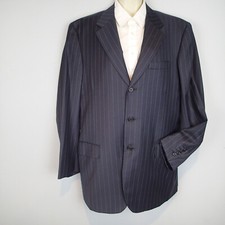 Oxxford Clothes Men's Super 120  s Wool Navy Blue Stripe Blazer Suit Jacket