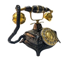 Vintage Antique Solid Beautiful Victorian Brass Rotary Dial Working Telephone
