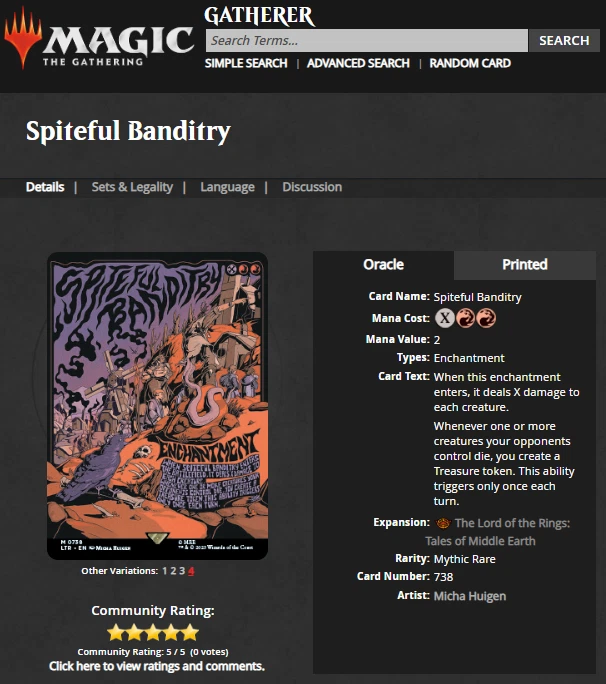 2023 Magic the Gathering LOTR Lord of the Rings Foil Poster Spiteful Banditry - Image 3 of 3