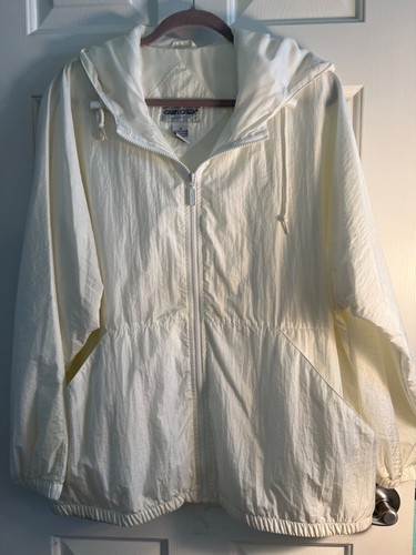 Cabin Creek Windbreaker Rain Jacket Womens 1X White Hooded Running Walking Beach