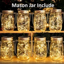 Fairy Lights with Jars and Hangers LED Solar Hanging Lanterns for Balcony Garden