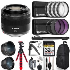Canon RF 35mm IS Macro STM Lens - 3 Lens Kit  Tripod  Backpack - 32GB Kit