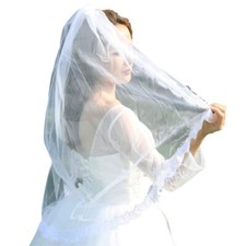 Girls Lace Veil Brimmed Lace Mantilla for Pageant Prom White Veil for Bride