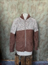 Vintage 50s 60s Cowichan Mary Maxim Sweater Lightning Zipper Brown Knitted