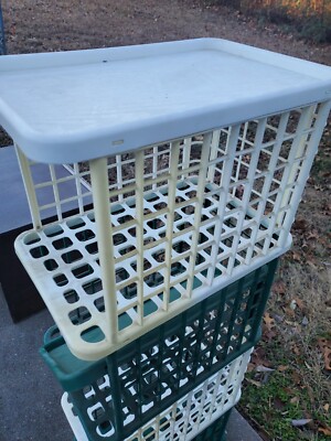 Yaffa Blocks Stacking Plastic Storage 4 Bins Crate Shelf Modern