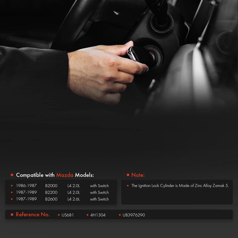 Interruptor de bloqueo de encendido cilindro con llave para Mazda B2000 1986-1987 B2200 B2600 87-89 Foto 2 de 4